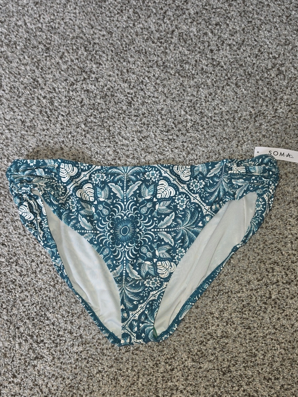 Soma Teal Amazonia Tile Medallion Bikini Side Ruched Bottoms Xl